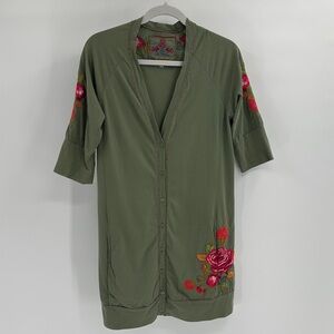 Johnny Was Olive Green Embroidered Tunic